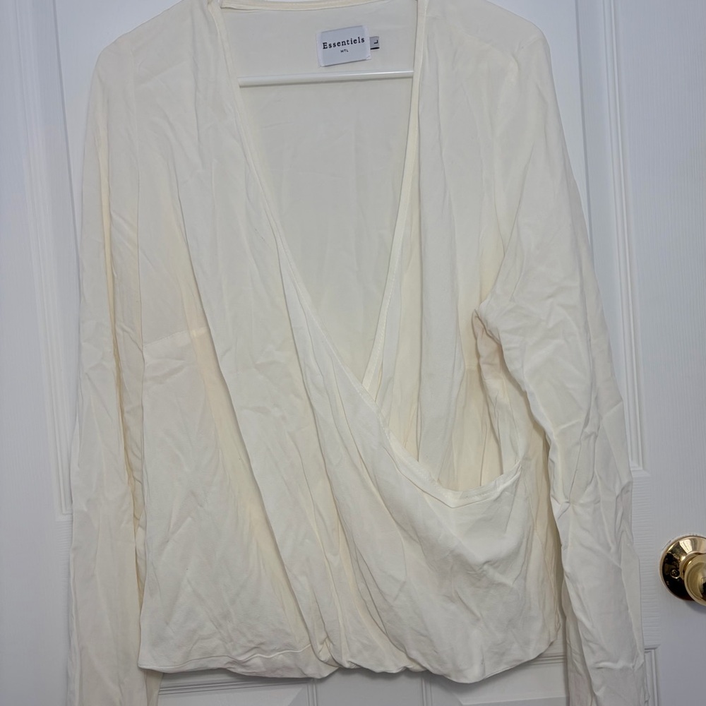 Essentials Off-White Wrap Long Sleeve Top - Picture 2 of 9